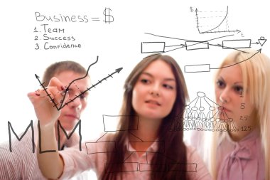 The business team are writing a marketing plan of mlm. clipart