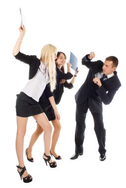 Two the business woman beat the man folders clipart