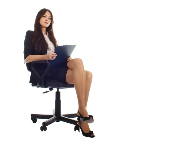 Empresária com assessora em cadeira de escritório — Fotografia de Stock