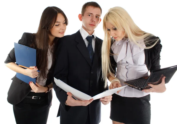 The business team look in the folder — Stock Photo, Image