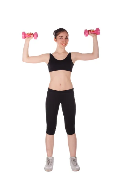 Kobieta fitness hantle — Zdjęcie stockowe