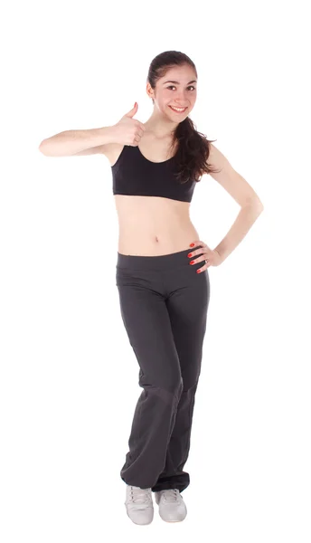 Fitness donna mostrando pollice su segno — Foto Stock