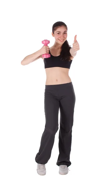Fitness vrouw duimen omhoog teken weergegeven: — Stockfoto