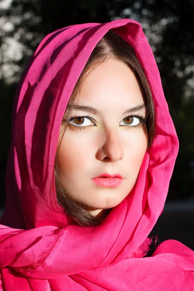 Woman in red scarf — Stock Photo, Image