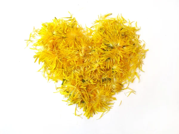Жёлтое сердце из цветов — стоковое фото