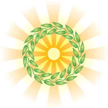 Circle from leaves and the sun. Vector drawing. clipart