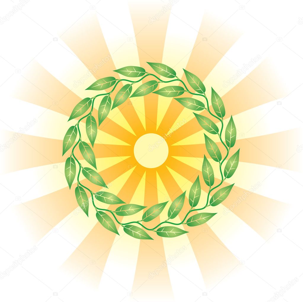 Circle from leaves and the sun. Vector drawing.