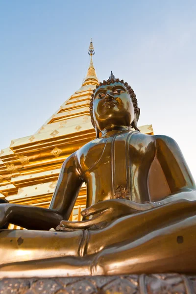 Gambar Buddha dengan pagoda di latar belakang — Stok Foto