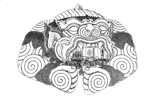 Hanuman czarno-biały z namiotu rysunek styl tatuaż — Zdjęcie stockowe