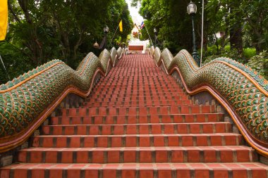 Way up of naga stairs to Wat Pathat Doi Suthep clipart