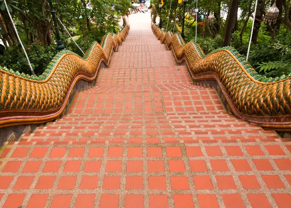 The Naga stairs way down fron Wat Prathat Doi Suthep — Stock Photo, Image