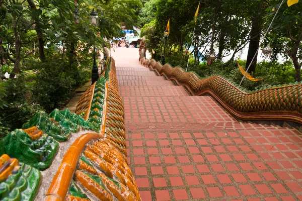 Descente des escaliers naga de Wat Pathat Doi Suthep en incliné — Photo