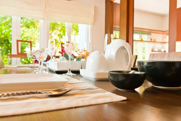 Kitchenware on wodden table — Stock Photo, Image