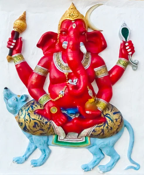 Red ganesha riding blue rat — Stock Photo, Image
