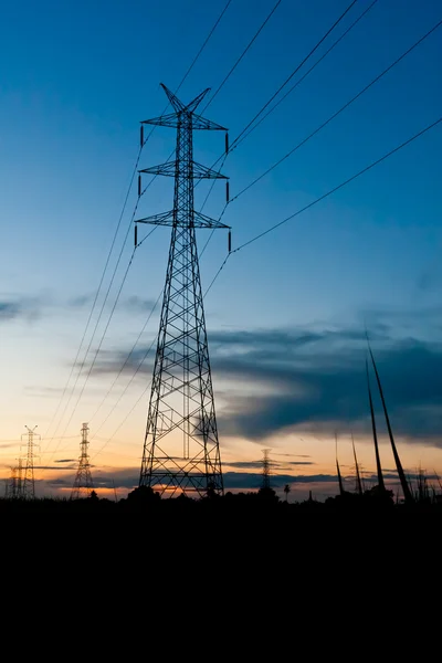 Electricity poles in twilight time — Stock Photo, Image