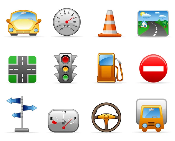 Conjunto de ícones de transporte e estrada —  Vetores de Stock