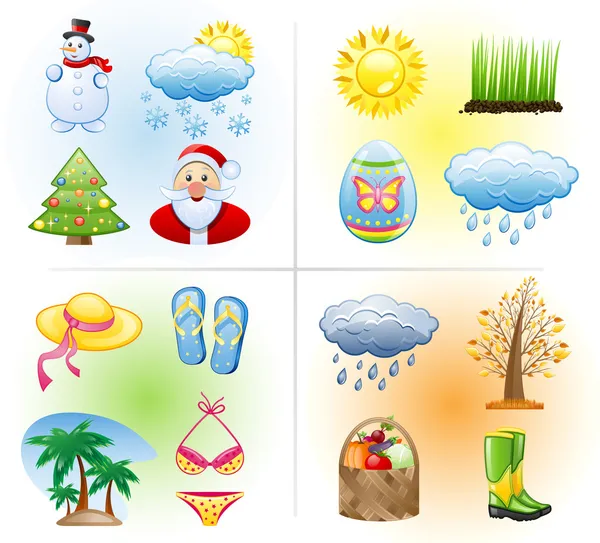 Sezóny sada ikon: zima, jaro, léto, podzim. — Stockový vektor