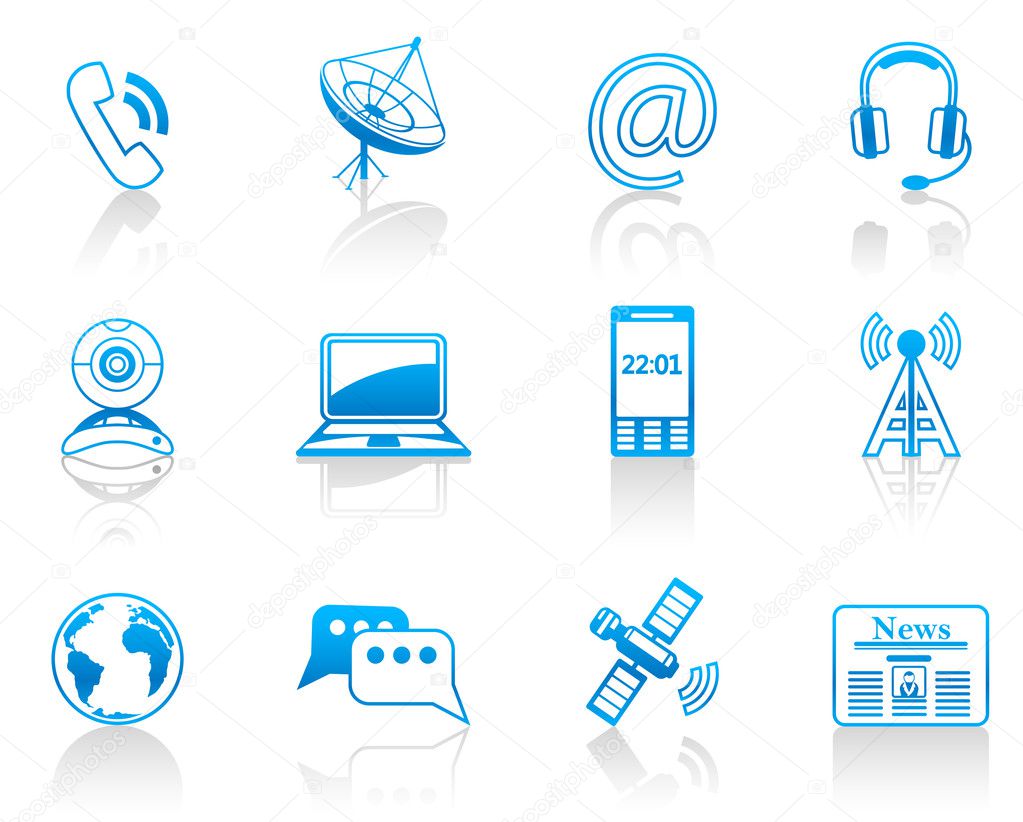Communication blue icon set