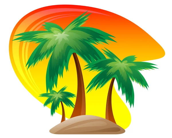 stock vector Palm island at sunset background.