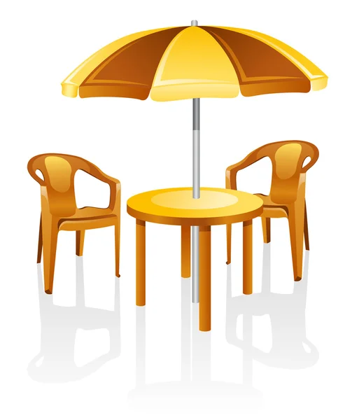 Möbel: Tisch, Stuhl, Sonnenschirm. — Stockvektor