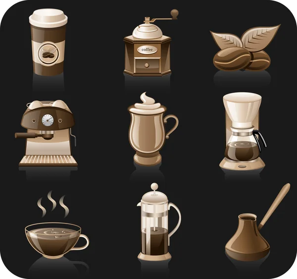 Ensemble icône de fond noir café . — Image vectorielle
