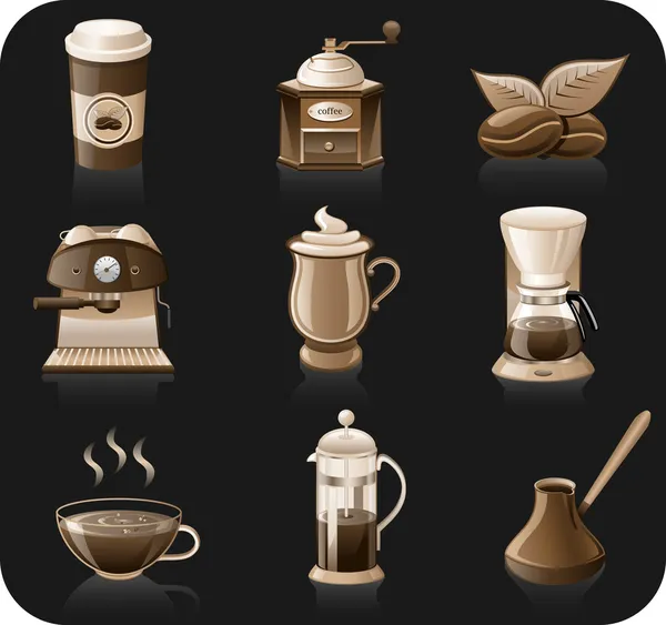 Set icona sfondo nero caffè . — Vettoriale Stock