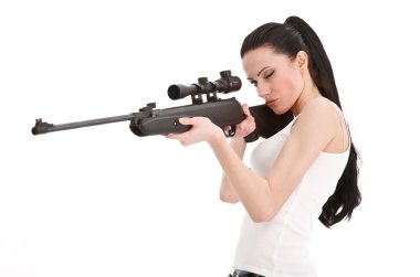 Young sexy woman with a sniper rifle. clipart