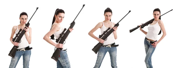 Молодая сексуальная женщина со снайперской винтовкой . — стоковое фото