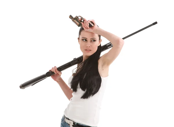 Mujer sexy joven con un rifle de francotirador . —  Fotos de Stock