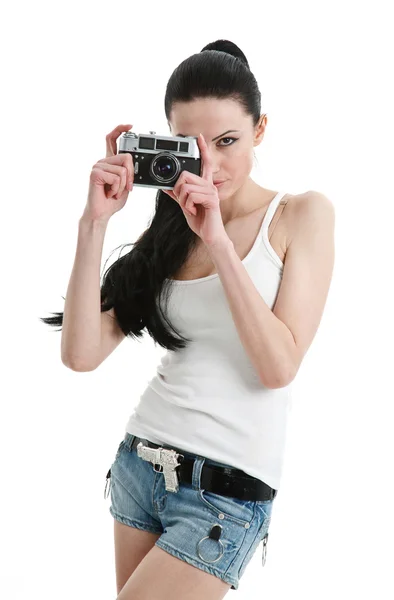 Junge sexy Frau mit Retro-Kamera. — Stockfoto