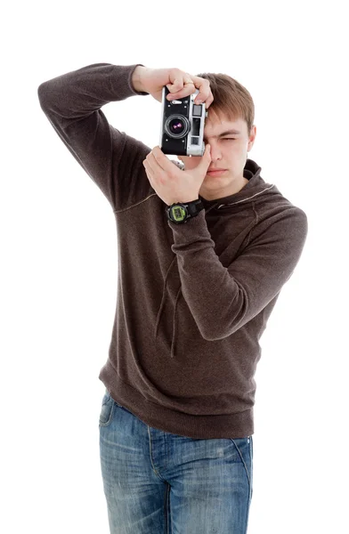 남자 사진된 레트로 카메라. — 스톡 사진