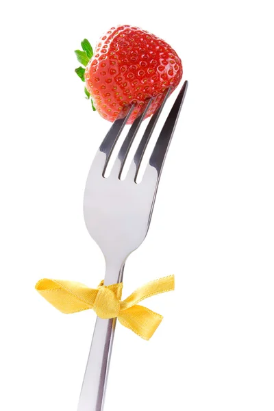 Strawberry on a fork — Stock Photo, Image