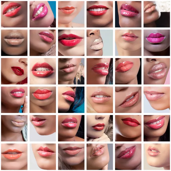 Coleção de imagens de lábios femininos, conjunto de diferentes etnias — Fotografia de Stock
