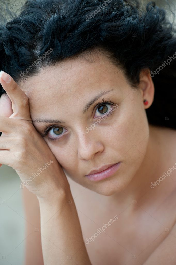 Portrait Of A Pretty Young European Girl With Green Eyes 