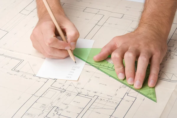 stock image Architect with blueprint