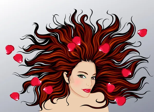 Illustrazione della donna con i capelli lunghi — Vettoriale Stock