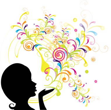 Young girl blowing abstract floral clipart