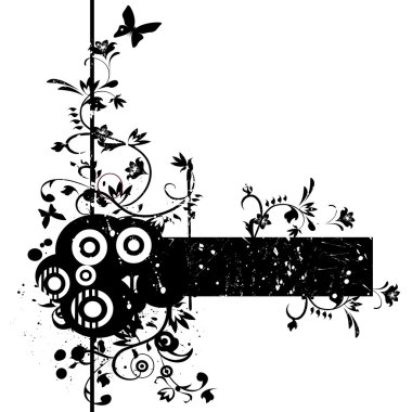 Grunge floral arka kelebek, tasarım, vec için öğe ile