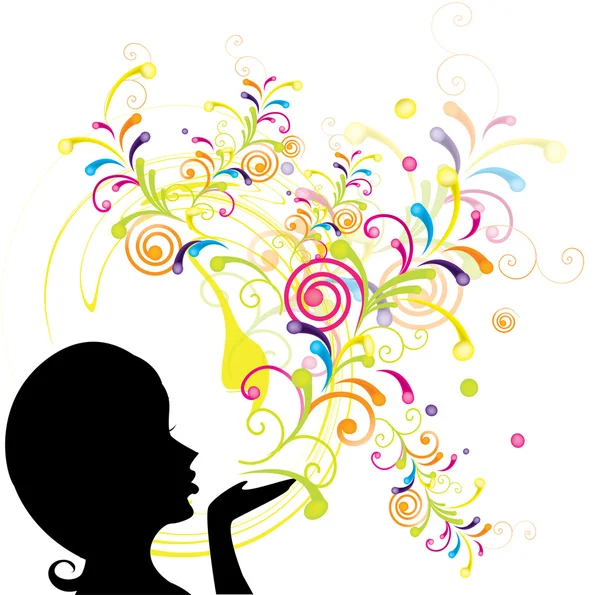 Young girl blowing abstract floral — Stock Vector