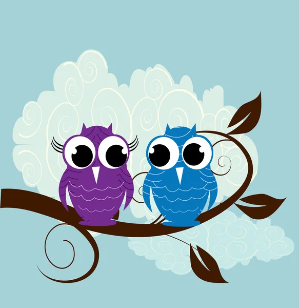 Illustration vectorielle de deux chouettes mignonnes — Image vectorielle