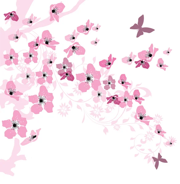 Fundo elegante primavera decorado com flores de cereja —  Vetores de Stock