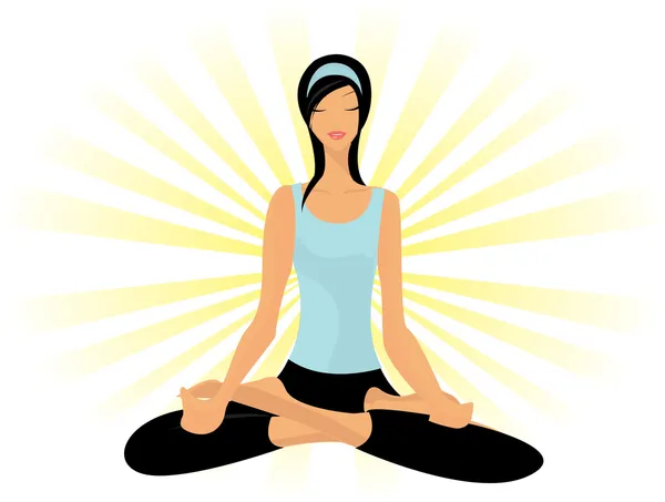 Mladá dáma cvičení jógy v lotosové pozici (padmásaně) — Stockový vektor