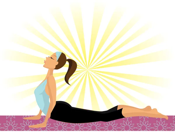 Yoga-kız (Kobra poz veya Bhujangasana yapıyor) — Stok Vektör