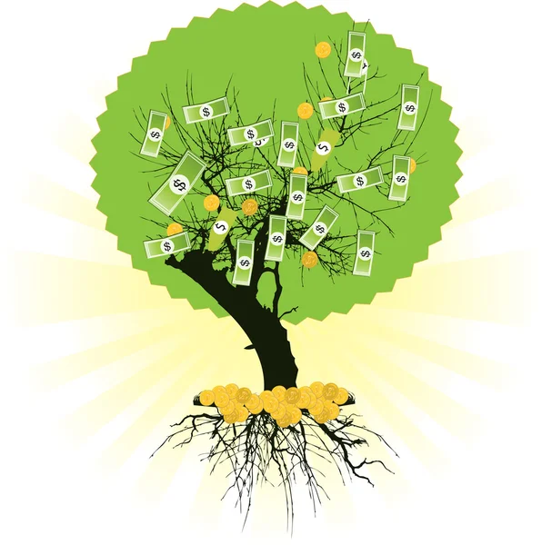 Pieniądze drzewo z dolarów. Ilustracja wektorowa — Wektor stockowy