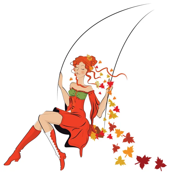 Belle fille d'automne sur swing — Image vectorielle