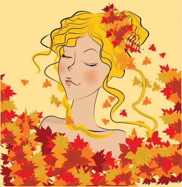 ベクターの美しい秋の少女 — ストックベクタ