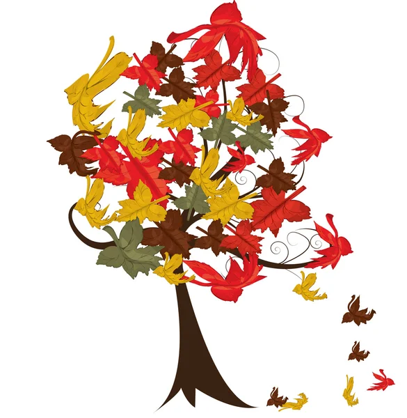 Осенние листья и деревья - векторная иллюстрация — стоковый вектор