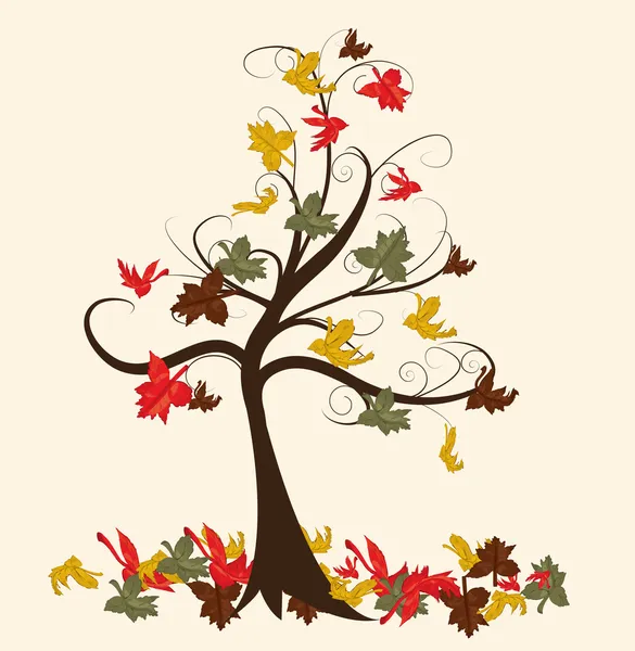 Abstraktní strom s podzimní listy vektorové ilustrace — Stockový vektor