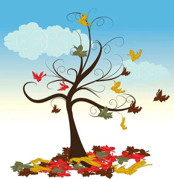 Árbol abstracto con ilustración vectorial de hojas de otoño — Archivo Imágenes Vectoriales