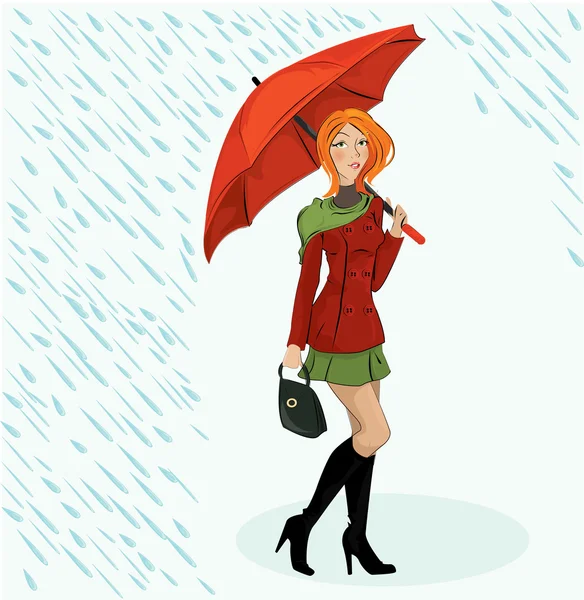 Ilustração vetorial da menina com guarda-chuva —  Vetores de Stock